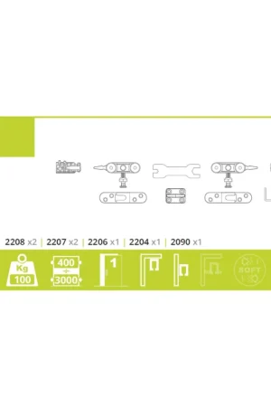 Prezzo Di Fabbrica Guarnitura per Porta Scorrevole Villes Art. 2211 - Portata 100kg (Non Ammortizzato)