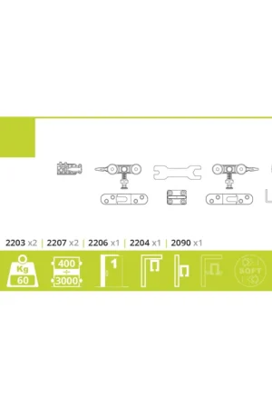 Esclusivo Guarnitura per Porta Scorrevole Villes Art. 2210 - Portata 60kg (Non Ammortizzato)