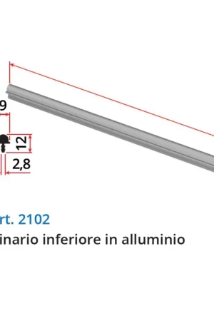 Binario a funghetto inferiore in alluminio grezzo per sistemi scorrevoli serie 2100 Subito Disponibile