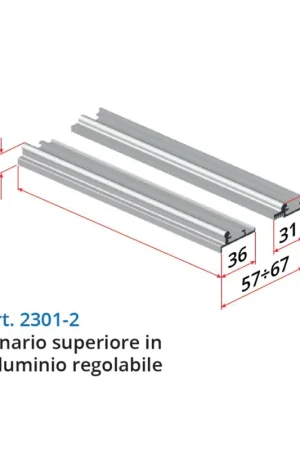 Binario superiore in alluminio per ante scorrevoli sovrapposte e regolabili Villes Serie 2300. prezzo riferito al metro lineare Saldi