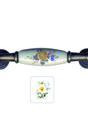 Maniglia in porcellana color avorio Int.96 con fiore 116x17 Occasione