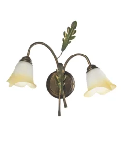 Applique 2 luci "quercia" in ferro e vetro, e14 Professionale