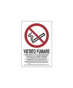 Vendita Finale Cartello plastica "vietato fumare, legge del..." - 300 x 200 mm.