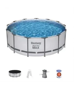 Ultima Occasione Piscina fuori terra con struttura rotonda bestway "pro max" con pompa, filtro, telo di copertura e scaletta grigio chiaro 396x122 cm - cod. 5618w