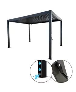 Acquista Ora Pergola bioclimatica eurogarden "atena" con apertura a manovella in alluminio antracite 3x4x2,5 mt