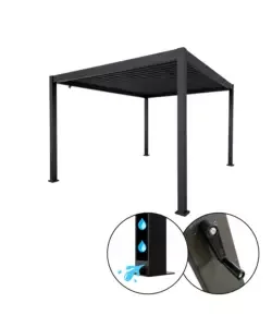 Ultimissimo Modello Pergola bioclimatica eurogarden "atena" con apertura a manovella in alluminio antracite 3x3x2,5 mt