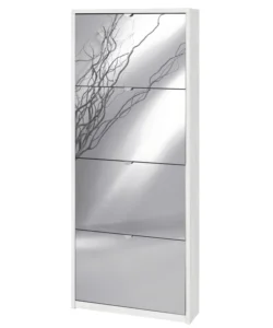 Ultime Pezzi Scarpiera bianca con 4 ante a specchio, 63x18x154 cm