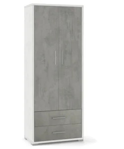 Armadio 2 ante e2 cassetti ossido bianco e cemento,71x41x182 cm Promozione Esclusiva