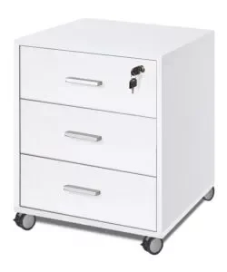 Acquista Ora Cassettiera per scrivania 3 cassetti bianco fiammato, 50x41x70 cm