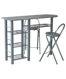 Banco cucina con due sgabelli in metallo grigio e legno, 120x40x88 cm Ultima Occasione