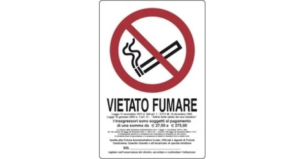 CARTELLO PLAST. MM.300X200 VIETATO FUMARE C/NORMATIVA Ordina Subito