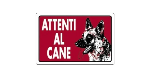 Ultimissimo Modello CARTELLO PLAST. MM.300X200 ATTENTI AL CANE SFONDO ROSSO (PASTORE TEDESCO)