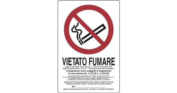 CARTELLO ALL. MM.300X200 VIETATO FUMARE C/NORMATIVA Offerta Lampo